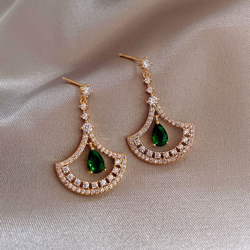 Fashion 925 Silver Needle Light Fashion Water Drop Full Diamond Fan-shaped Earrings Korean Earrings Nihaojewelry