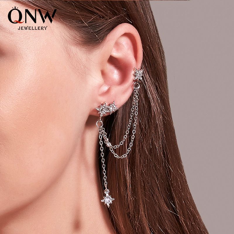 Star Earrings Korean Cool And Handsome Single Tassel Ear Clip Earrings Wholesale Nihaojewelry