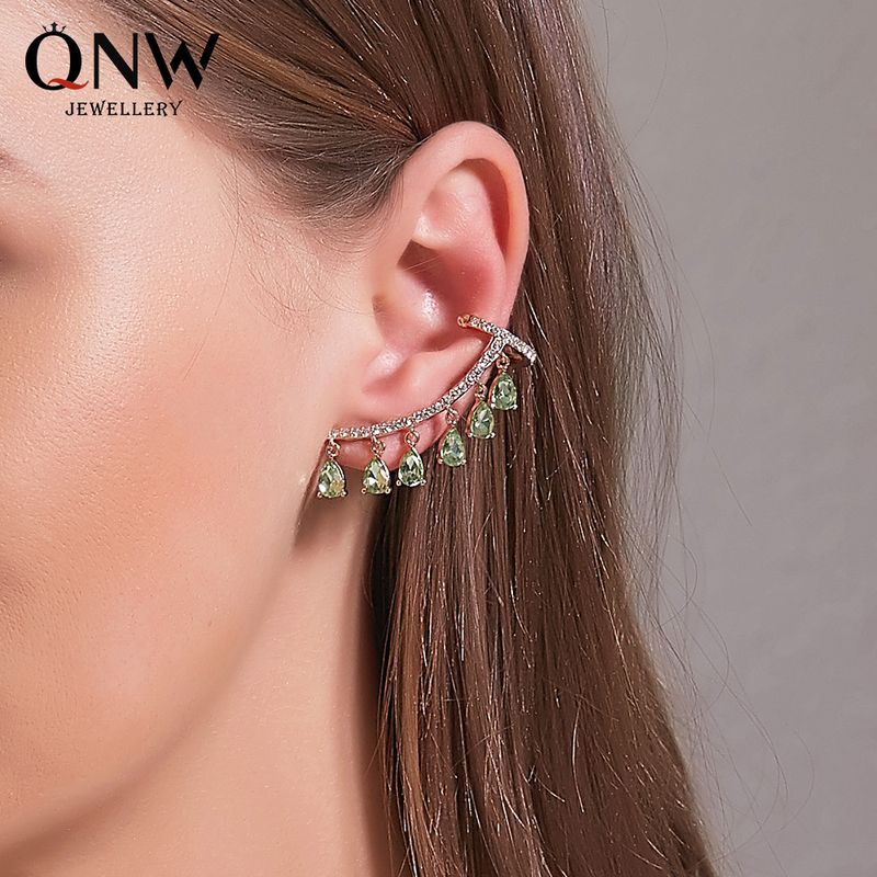 New Korean Clip Earrings Water Drop Tassel Earrings Crystal Zircon Ear Clip Earrings Integrated Earrings Wholesale Nihaojewelry