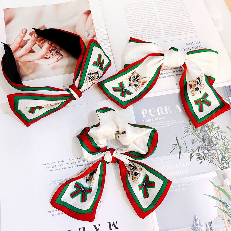 Korean Kitty Big Bow Hair Band Retro Silk Hairpin Stripe Printing Headband Wholesale Nihaojewelry
