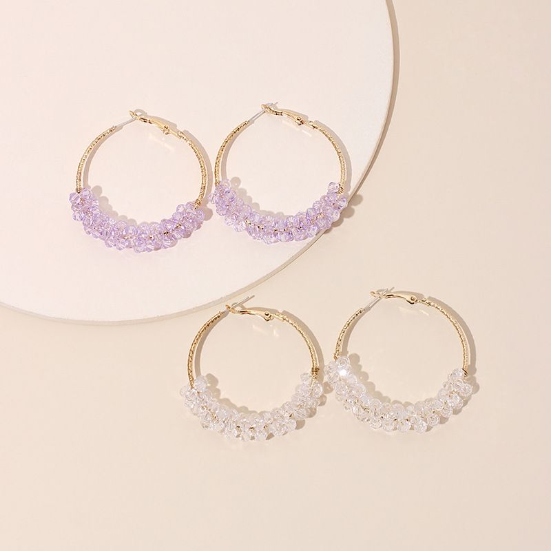 Coréen Exagéré Géométrique Grand Cercle Violet Boucles D&#39;oreilles En Cristal Transparent Hipster Boucles D&#39;oreilles Simples En Gros Nihaojewelry