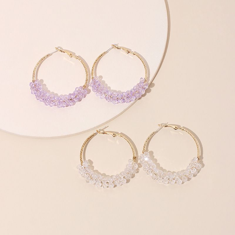 Korean Exaggerated Geometric Big Circle Purple Transparent Crystal Earrings Hipster Simple Ring Earrings Wholesale Nihaojewelry