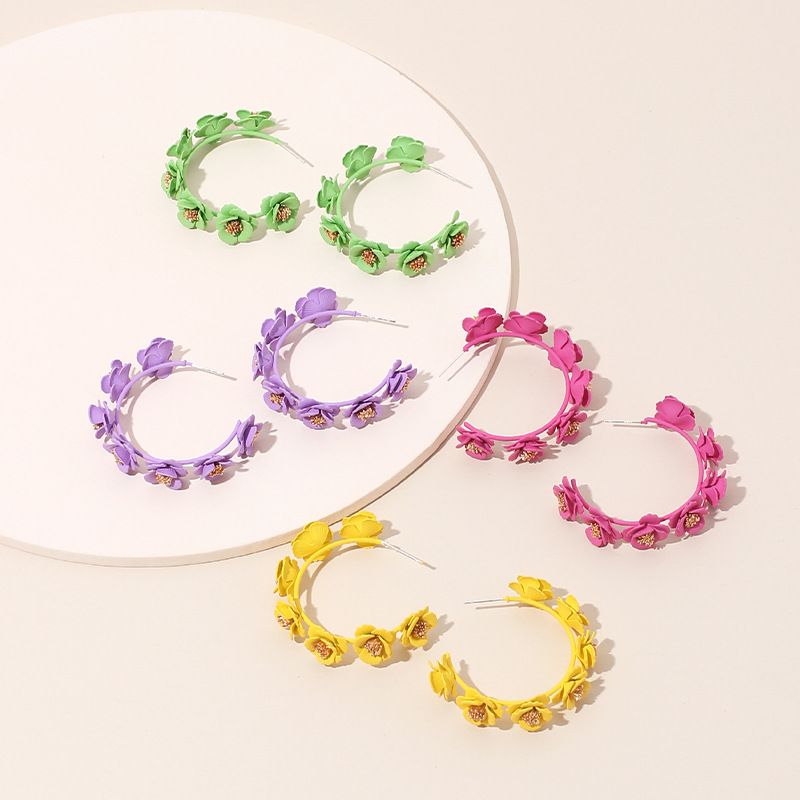 Fashion New Earrings Geometric C Shape Cute Flower Handmade Candy Color Wreath Earrings Wholesale Nihaojewelry