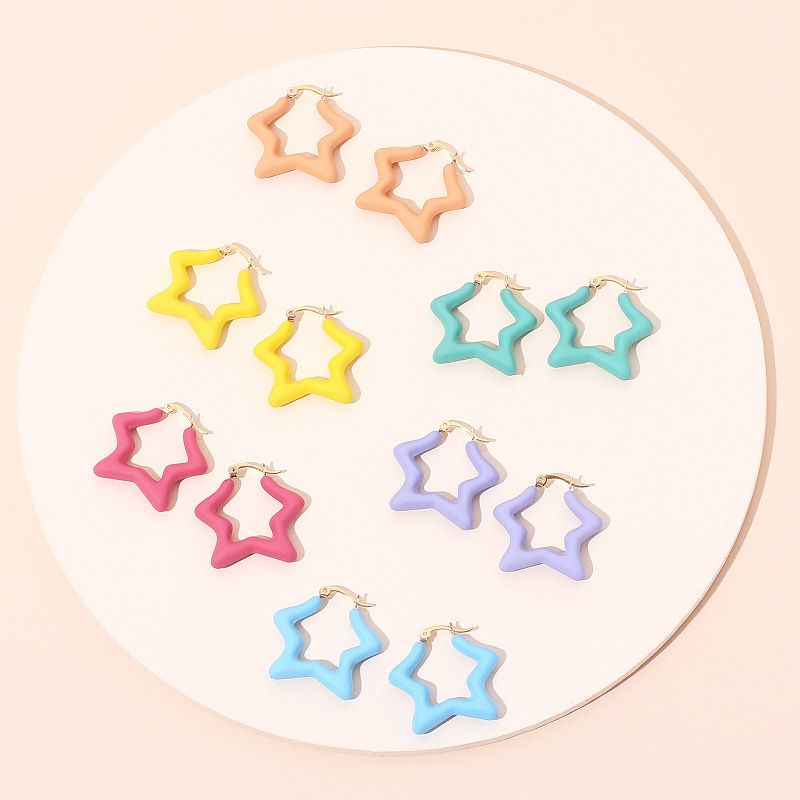 Candy Color Fashion Childlike Star Earring Five-pointed Star Long Resin Earrings Wholesale Nihaojewelry