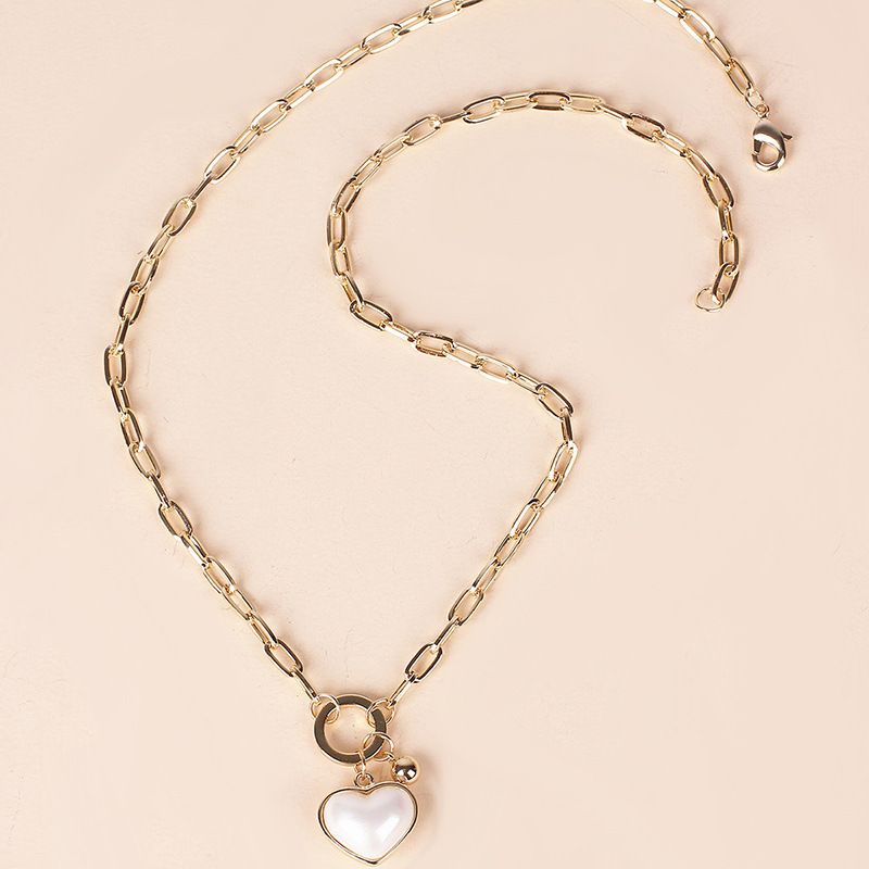 Fashion Simple Pearl White Love Pendant Necklace Fashion Heart-shaped Thick Chain Clavicle Chain For Women Nihaojewelry