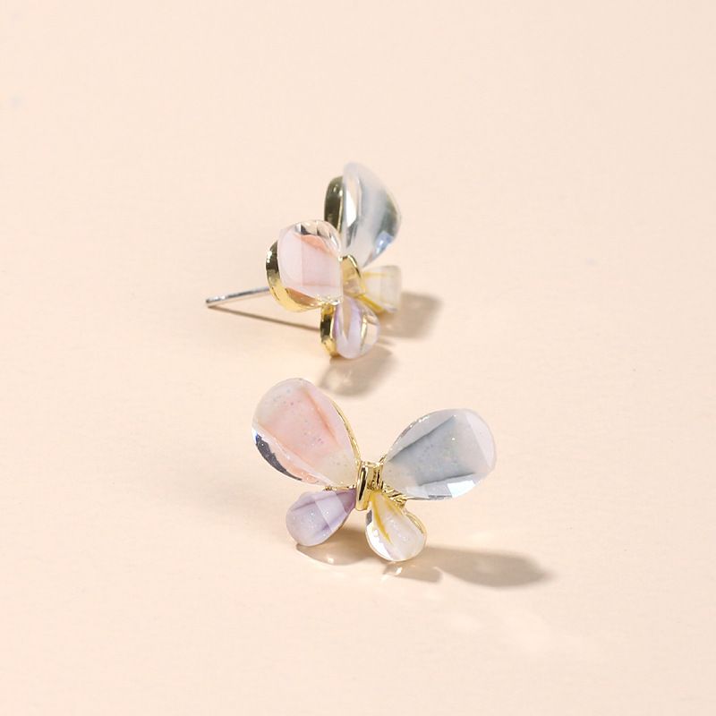 Corée Mode Vitrail Strass Boucles D'oreilles Bijoux Populaires Doux Papillon Boucles D'oreilles En Argent En Gros Nihaojewelry