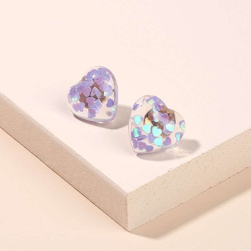 New Fashion Love Transparent Resin Earrings Geometric Heart-shaped 925 Silver Needle Earrings Wholesale Nihaojewelry