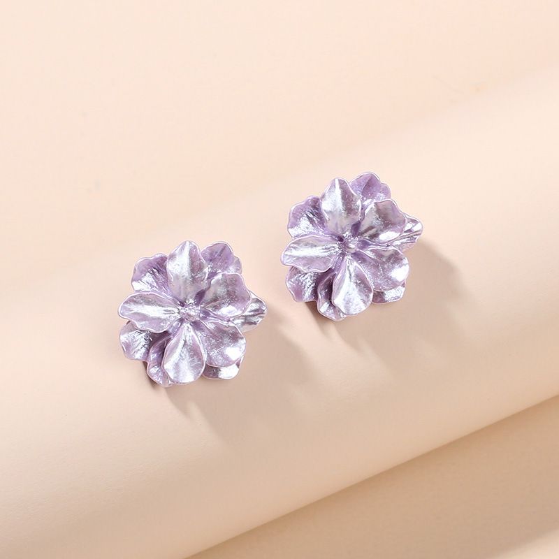 Purple Resin Three-dimensional Flower Earrings Trendy Fashion Forest 925 Silver Needle Earrings Wholesale Nihaojewelry