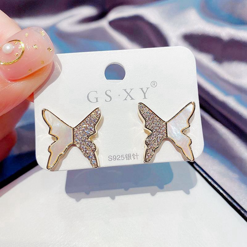 High-end-aura Schmetterlings Ohrringe Weibliche S925 Silber Nadel Zirkon Mikro Eingelegte Natürliche Muschel Ohrringe Koreanische Ohrringe
