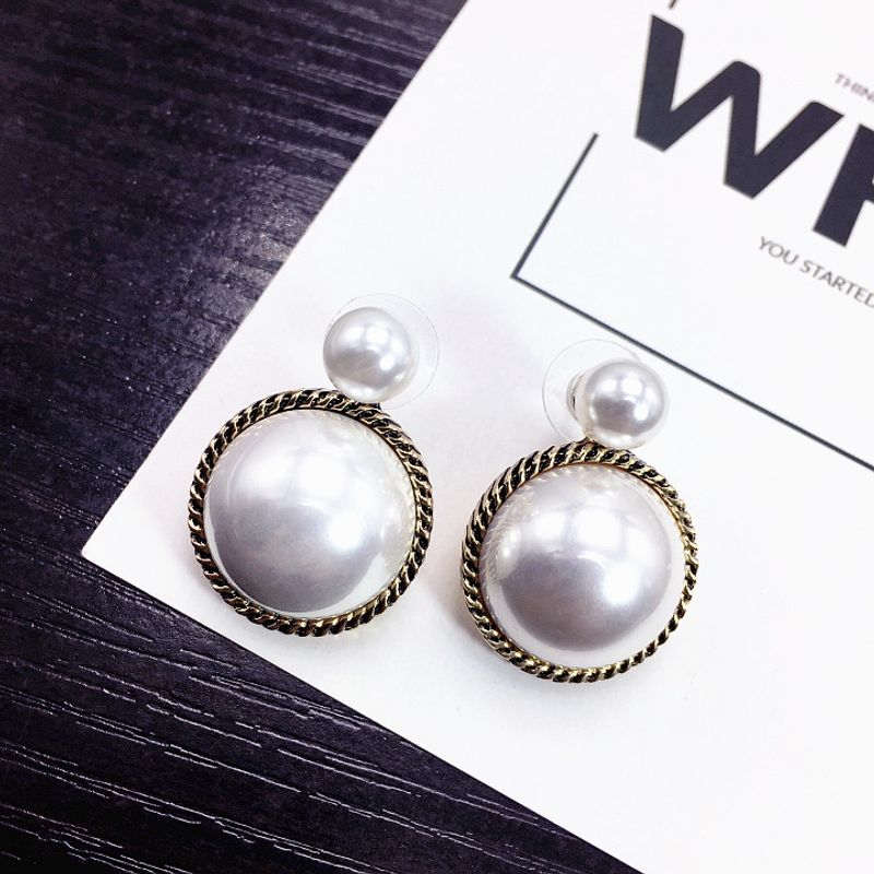 S925 Silver Needle Retro Round Big Pearl Earrings Port Style Simple And Elegant Earrings Wholesale Nihaojewelry