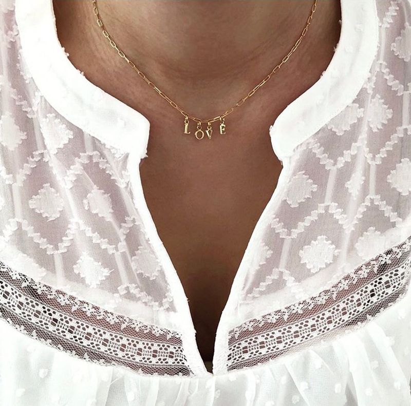 Fashion New Gold Alloy Clavicle Chain Retro Simple English Letter Women's Pendant Necklace Nihaojewelry