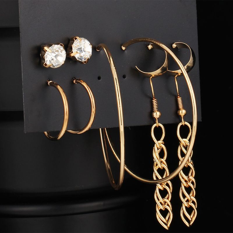 Ej068 Europäischer Und Amerikanischer Grenz Überschreiten Der Neuer Stil Kreis Diamant Quaste Ohrring Set 4 Paar Kreative Gold Legierung Metall Ohrringe