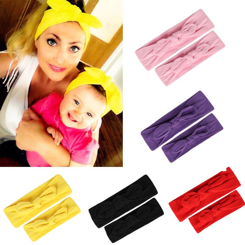 Mother Baby Rabbit Ears Hair Accessories Headband Knotted Bow Hairband Hairband Parent-child Stretch Cotton Headband Wholesale