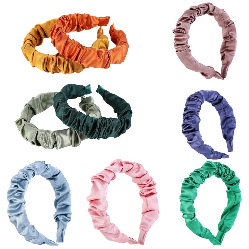 Korean Multi-color Retro Solid Color Satin Folds Hair Headband Fabric Cross Wide Side Headband Wholesale Nihaojewelry