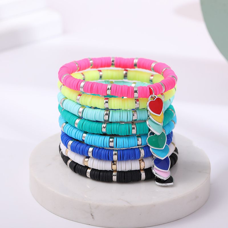 Fashion Love Pendant Soft Ceramic Bracelet Color Beach Bracelet Elastic Rope Bracelet Women's Beaded Bracelet Nihaojewelry