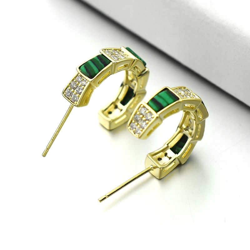 Nouvelles Boucles D&#39;oreilles En Forme De Serpent Malachite Vert Diamant Hypoallergénique 925 Boucles D&#39;oreilles En Argent En Gros Nihaojewelry