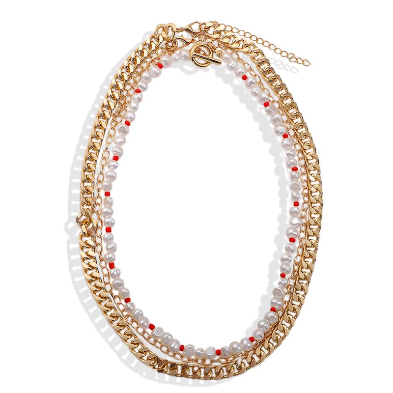 Fashion Multilayer Pearl Metal Chain Fashion All-match Punk Thickness Necklace Wholesale Nihaojewelry