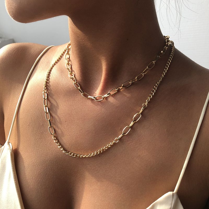 New Punk Style Simple Necklace Generous Metal Texture Double Thick Chain Necklace Wholesale Nihaojewelry