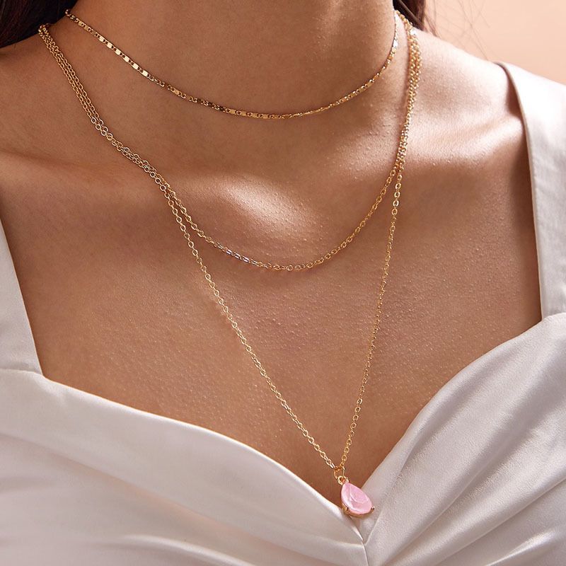 Joyería Popular Simple Colgante De Diamantes De Imitación Rosa 3 Collar De Aleación De Circón Collar De Múltiples Capas Al Por Mayor Nihaojewelry