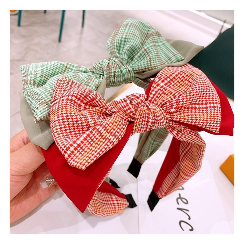 New Retro Houndstooth Double Big Bow Headband Hair Accessories Wholesale Nihaojewelry