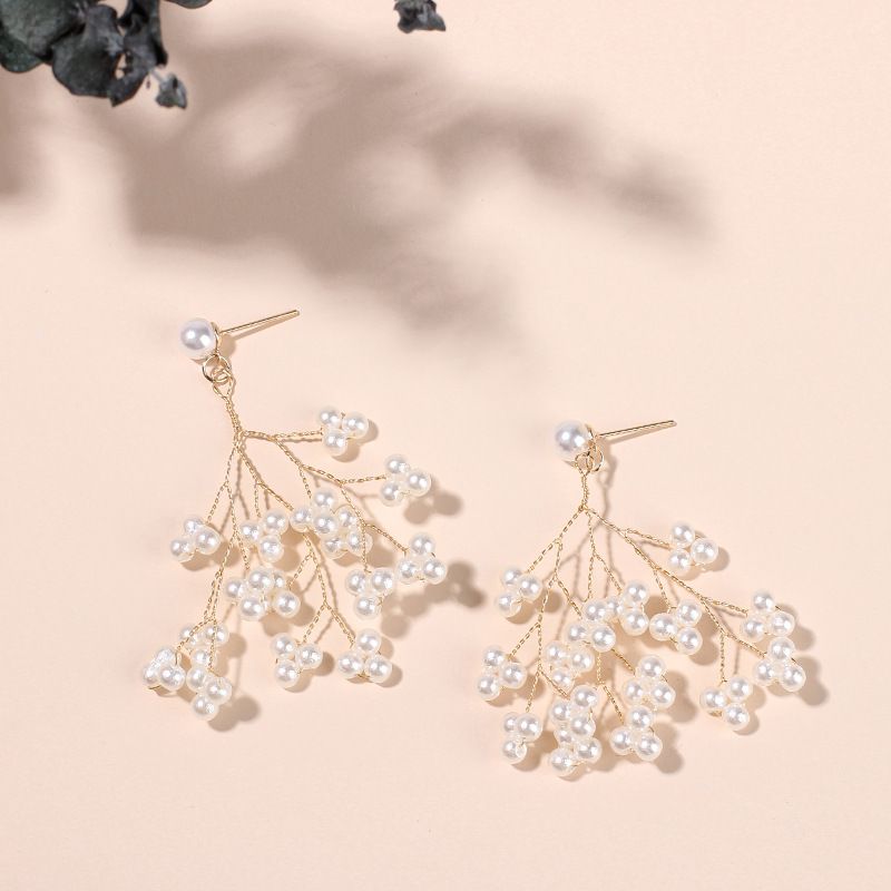 Fashion Gypsophila Pearl Earrings Korean Chic Bifurcated Earrings For Women Wholesale Nihaojewelry