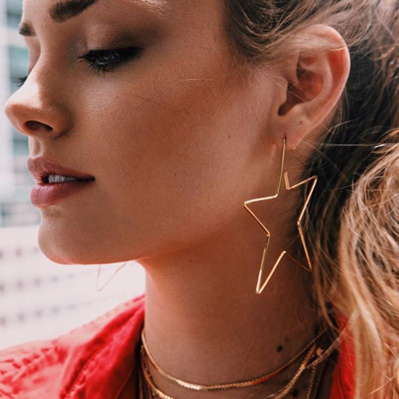 Fashion Minimalist Copper Earrings Metal Hollow Five-pointed Star Earrings  Wholesale Nihaojewelry