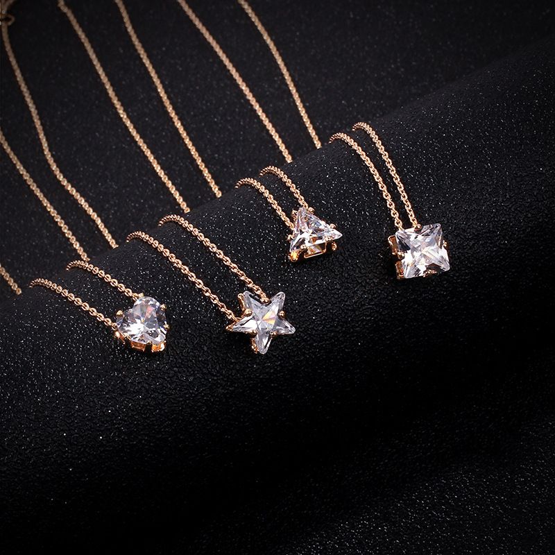 Señoras Coreanas Amor Estrella Zircon Collar Triángulo Geométrico Bosque Clavícula Cadena Al Por Mayor Nihaojewelry