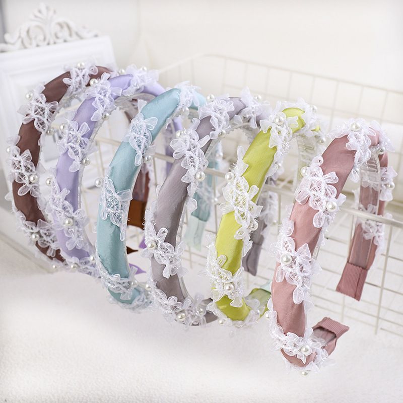 Coréen Perle Enroulement Dentelle Bandeau Tissu Perle Bandeau Pure Couleur Tissu Cranté Bandeau Gros Nihaojewelry