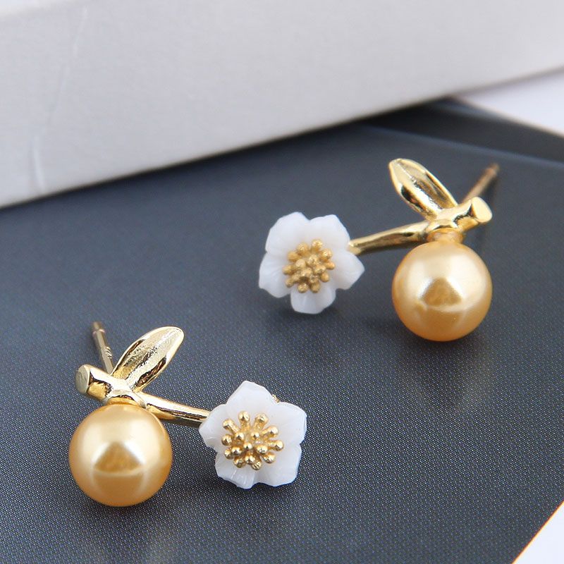 Boucles D&#39;oreilles En Cuivre De Fleur De Perle Sauvage Ol Douce De La Mode Coréenne Nihaojewelry