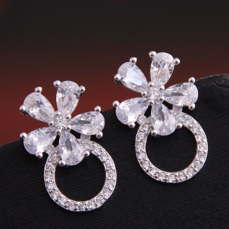 Boucles D&#39;oreilles De Mode Coréenne Exquises Doux Incrustés De Fleurs De Zirconium Boucles D&#39;oreilles Simples Boucles D&#39;oreilles En Cuivre En Gros Nihaojewelry