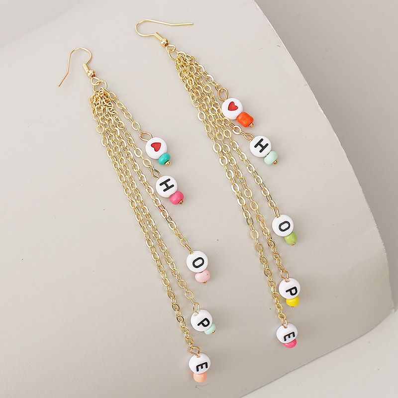 Long Hope Letter Rice Beads Tassel Earrings Earring Chain Earrings For Women