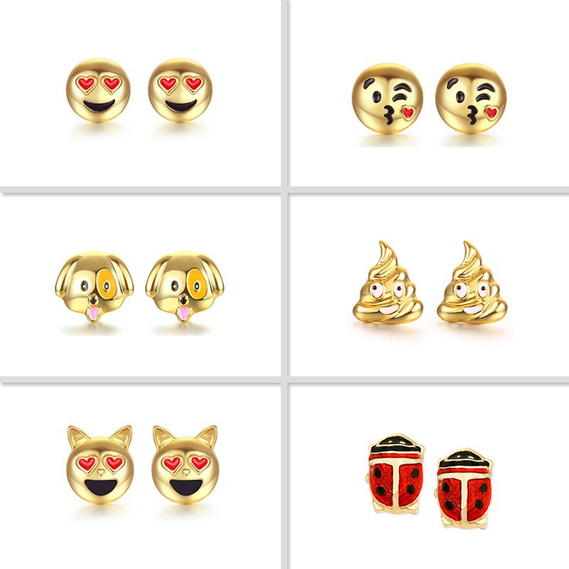 Aleación Aceite Goteo Moda Sonrisa Emoji Perros Mariquitas Pendientes Nihaojewelry