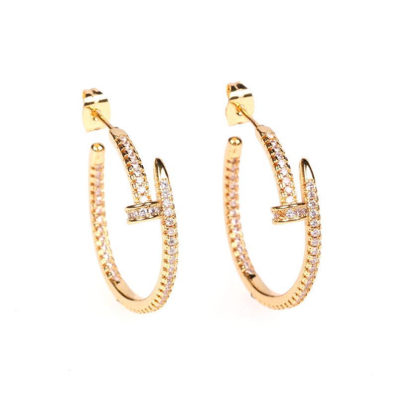 Nouvelle Boucle D&#39;oreille À La Mode En Cuivre En Forme D&#39;ongle En Zircon Micro-incrusté Pour Les Femmes Nihaojewelry