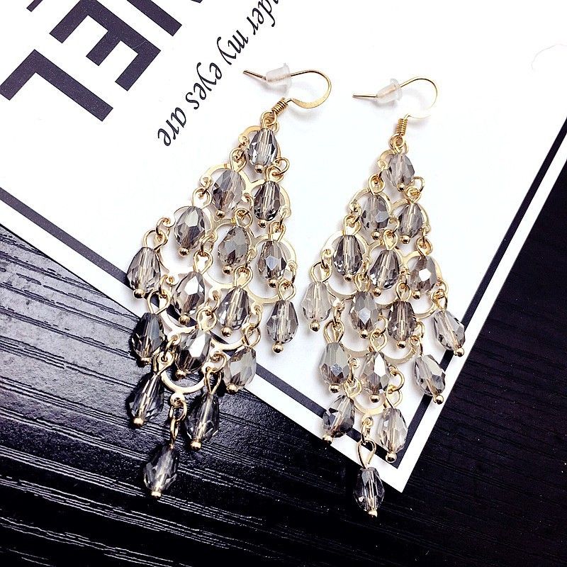 Tassel   Geometry Long Crystal Exaggerated Earrings Wholesale Nihaojewelry