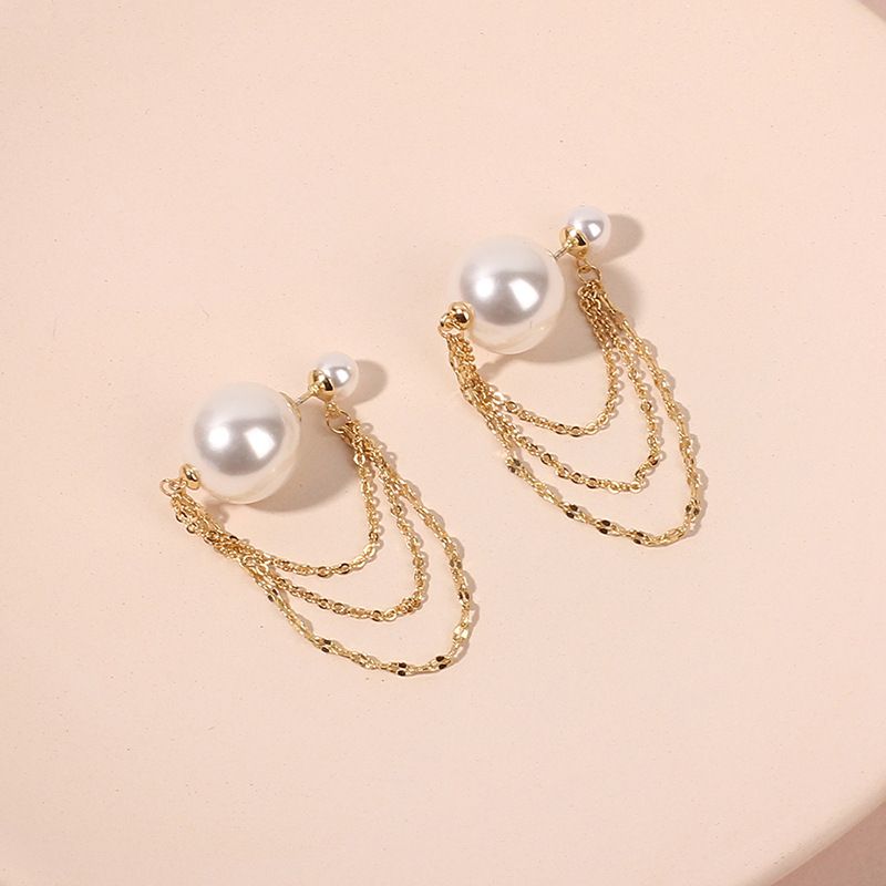 Simple Long Pearl Retro Tassel Golden Earrings For Women Nihaojewelry