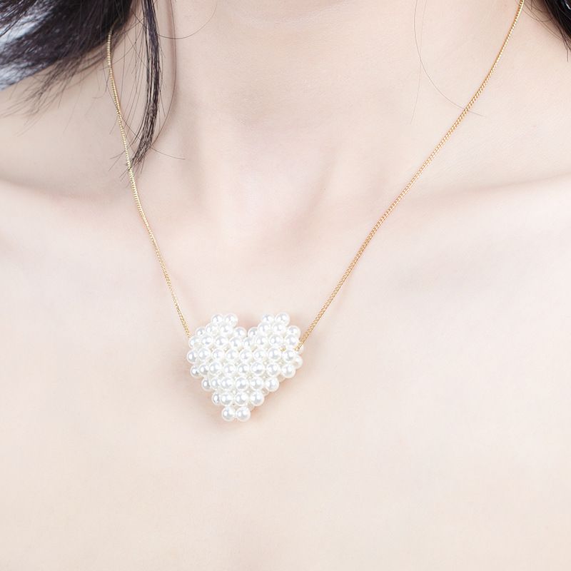 Coréen Simple Perle Amour Coeur Pendentif Chaîne De La Clavicule En Gros Nihaojewelry