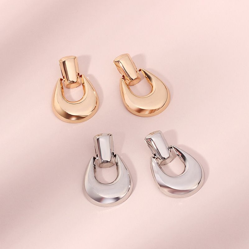 Pendientes Grandes En Forma De U Geométricos Exagerados De Metal Brillante Para Mujer Nihaojewelry