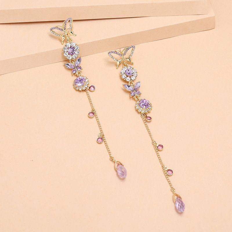 Lavender Butterfly Long Tassel Korean Fashion New Exquisite Earrings For Women Nihaojewelry