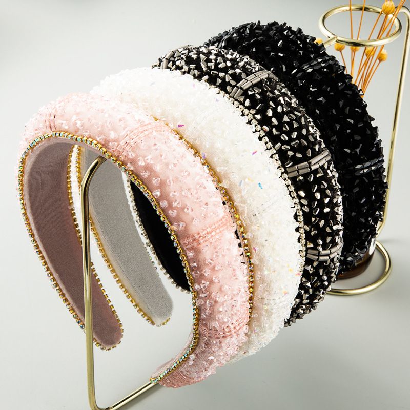 Fashion New Baroque Style Crystal Sponge Velvet Broad-brimmed Headband Wholesale Nihaojewelry