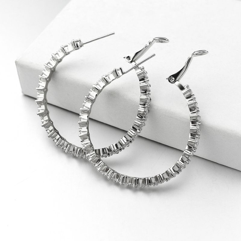 New Big Round  925 Silver Needle Inlaid Zircon Circle Simple Fashion Earrings Wholesale Nihaojewelry