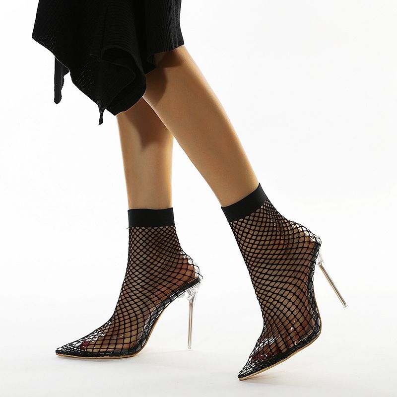 2020  Neue Damenschuhe Lace Net Stiefel Im Europäischen Und Amerikanischen Stil Sexy Transparente High Heel Swindels Größe 35-42