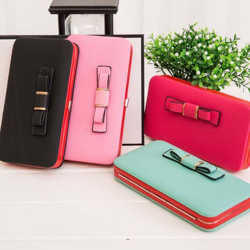 The New Korean Matte Leather Bow Tie Long Wallet Clutch Purse Mobile Phone Bag Wholesale Nihaojewelry