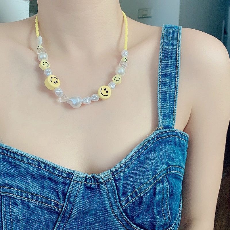 Baroque Pearl Necklace Yellow Smiley Necklace Irregular Smile Korean Style Clavicle Chain Wholesale Nihaojewelry