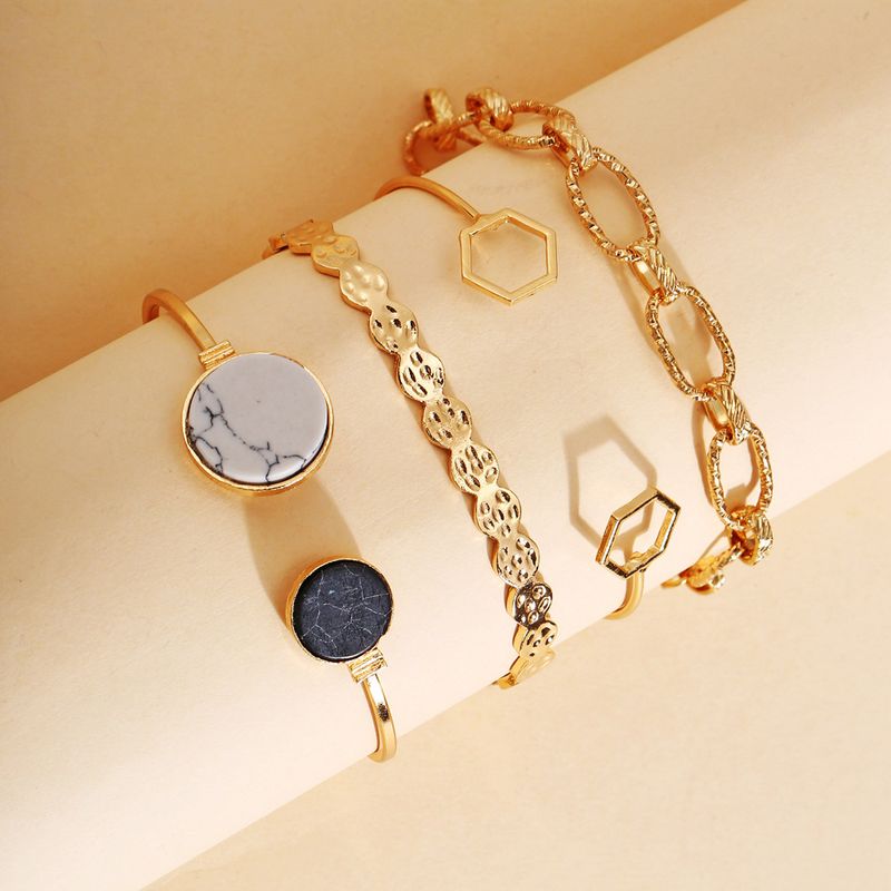 Fashion Jewelry Creative Retro Marble Geometric Chain Bracelet Set 4 Piece Set Wholesale Nihaojewelry