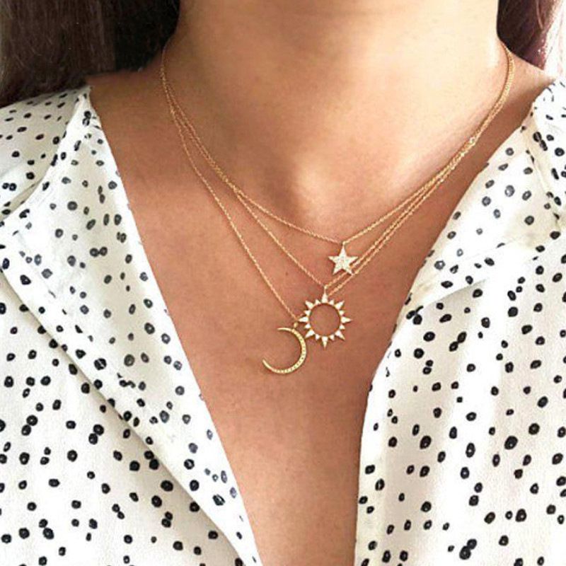 Joyería De Moda Nuevo Creativo Hueco Diamante Sol Estrella Luna Colgante Collar Al Por Mayor Nihaojewelry