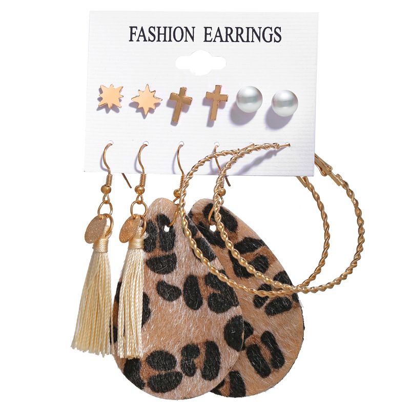 Fashion Jewelry New Tassel Earrings Set Six-piece Creative Leopard Earrings Wholesale Nihaojewelry
