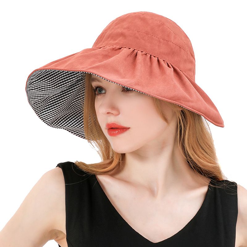 Double-sided Wearing Summer Ladies Casual Sun Hat Korean Solid Color Foldable Lattice Big Eaves Empty Top Hat Wholesale Nihaojewelry