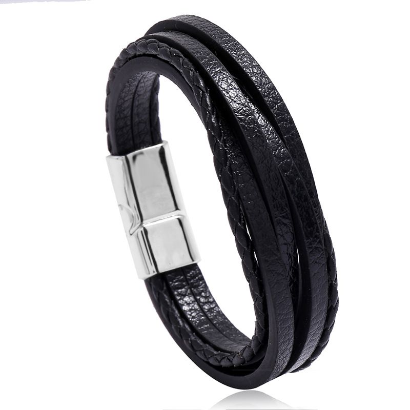 Hot-selling Accessories Multi-layer Simple Woven New Magnet Buckle Men's Leather Bracelet Nihaojewelry