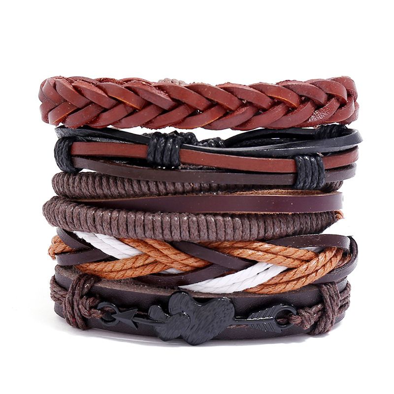 New Hip-hop Fashion Retro Woven Multi-layer Diy Suit Cowhide Bracelet Hand Rope Punk Jewelry Wholesale