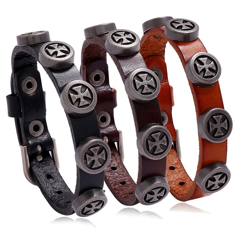 New Retro Men's Leather Punk Style Cross Bracelet For Women Wholesale Nihaojewelry